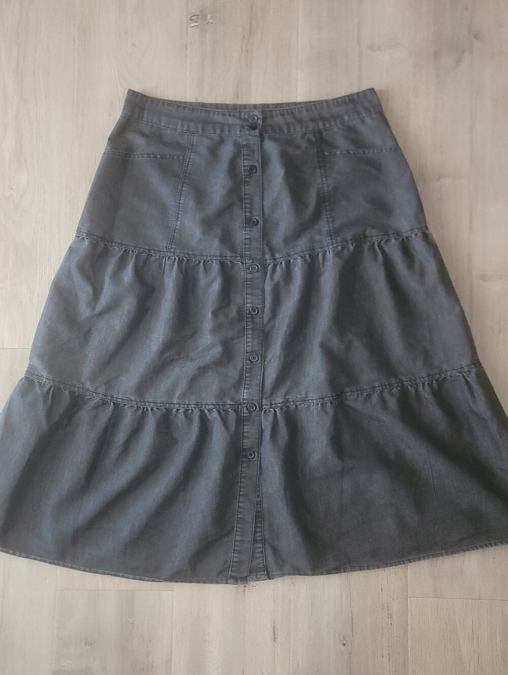 Classic Black Tiered Button-Front Skirt
